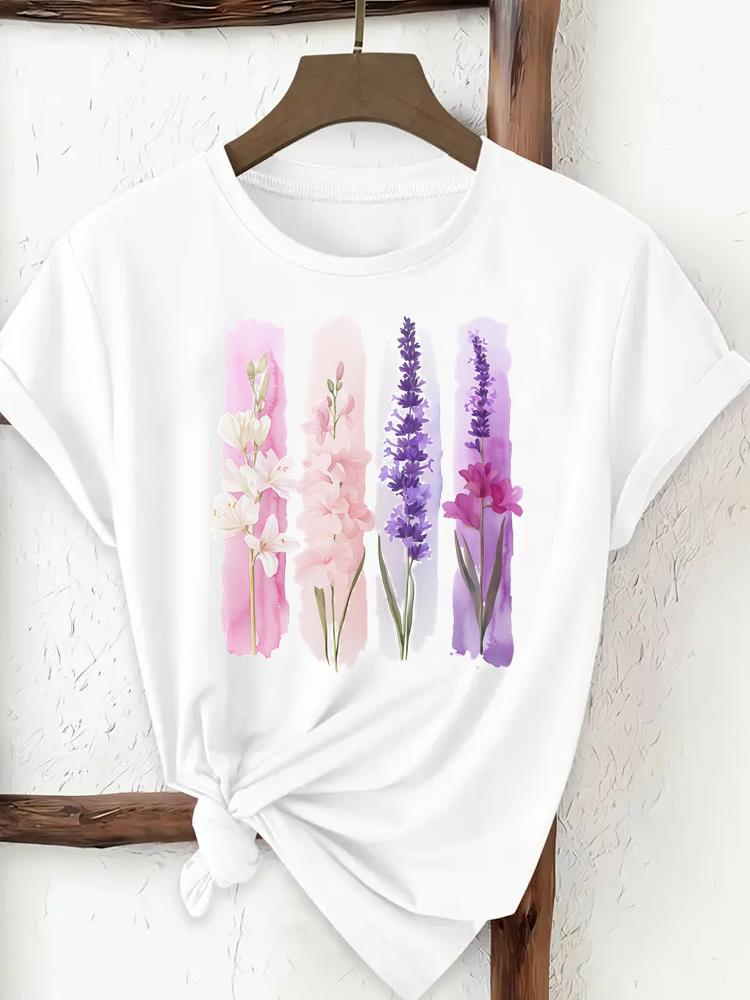 (Mărimea asiatică) Top tricou modă pentru femei trend acuarelă floare Îmbrăcăminte Tricou Femeie Imprimeu Feminin Mânecă Scurtă Tricouri Grafice