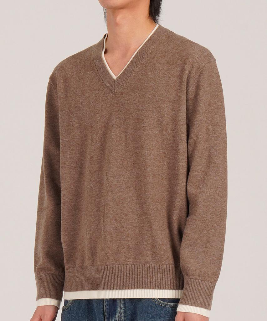Beoteunseoul Wool Blend Layered V-Neck Knit (Brown)