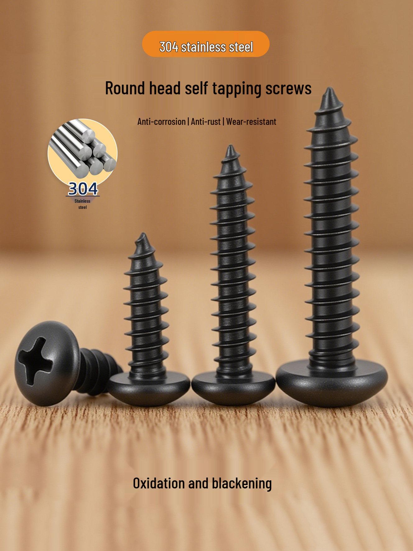 

304 Stainless Steel Black Phillips Pan Head Self-Tapping Wood Screw M34 M3*18 (50 pcs) Black 304