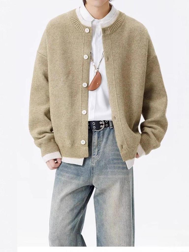Men's Retro Color Block Cardigan Sweater, Autumn-Winter Casual Knitwear