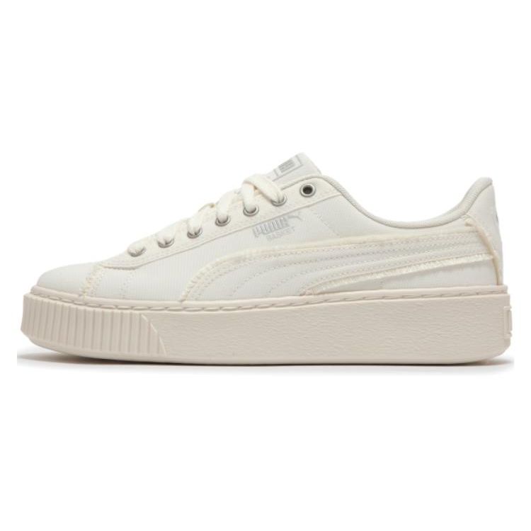 Puma Basket Platform Fringe Round Toe Lace-Up Low-Top Sneakers Women Sneakers Beige 399252-02