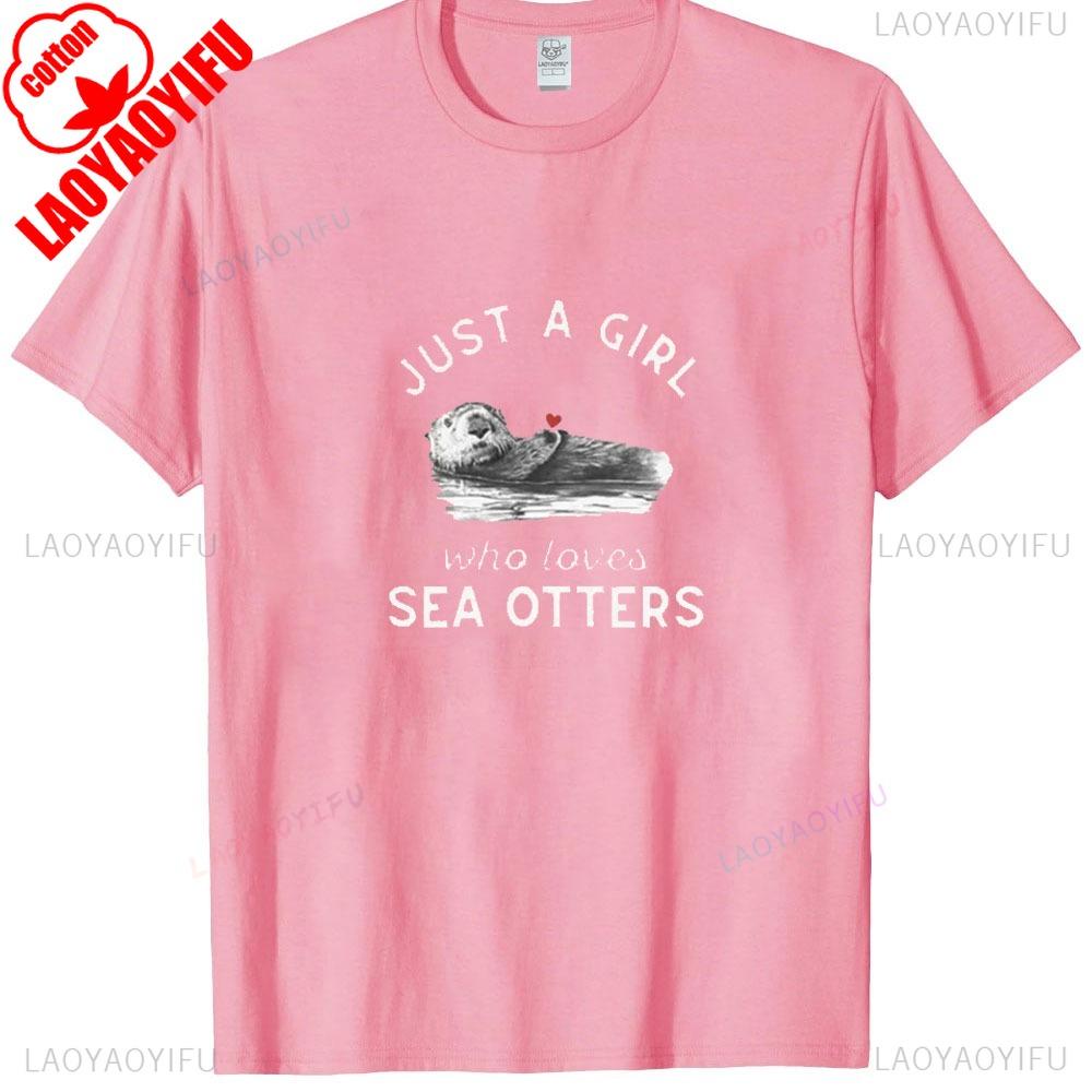 Nur Ein Mädchen Liebt Seeotter T-Shirt Seeotter Enthusiast Geschenk Sommer Kurzarm Damen Lässig Rundhals Baumwolle T-Shirts Tops