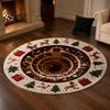 Unique Seasonal Gift Rugs Christmas Round Area Rug, 3D Visual Trap Floor Mat with Santa Elk Print, Soft Crystal Velvet Carpets Non-Slip Stain