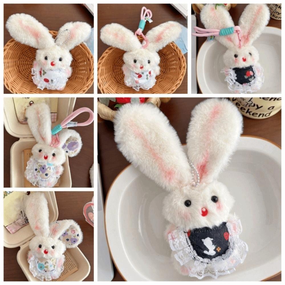 Cute Stuffed Keyring Cartoon Design Long-eared Rabbit Pendant Sweet Plush Rabbit Keychain Women
