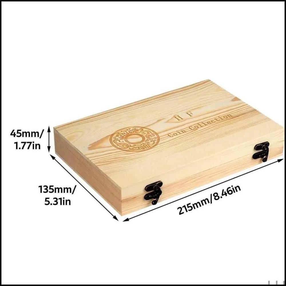 Wooden Coin Storage Box Display Commemorative Collectible Case - 50