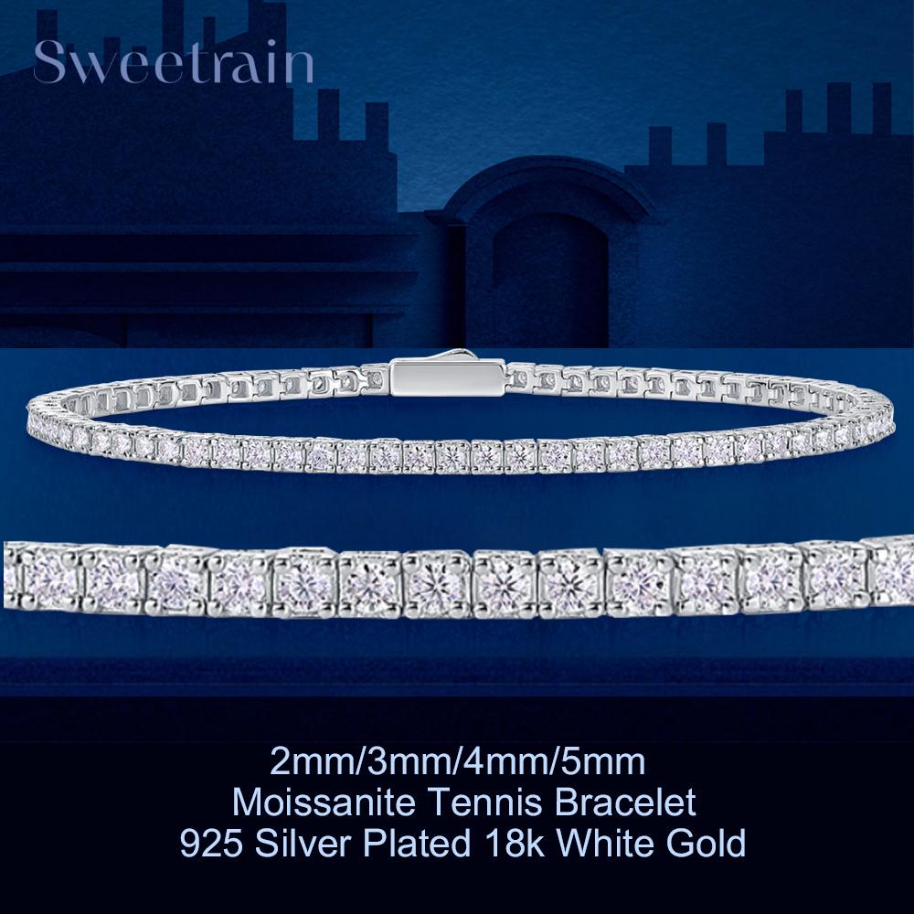 Sweetrain Moissanite Tennis Bracelet for Women 18K White Gold Plated S925 Silver Lab Grown Diamond Bracelet with GRA