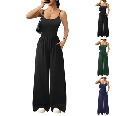 Jumpsuits Für Damen Ärmellos Spaghettiträger Damen Jumpsuit Weiter Bein Sommer Romper Mit Taschen 2026