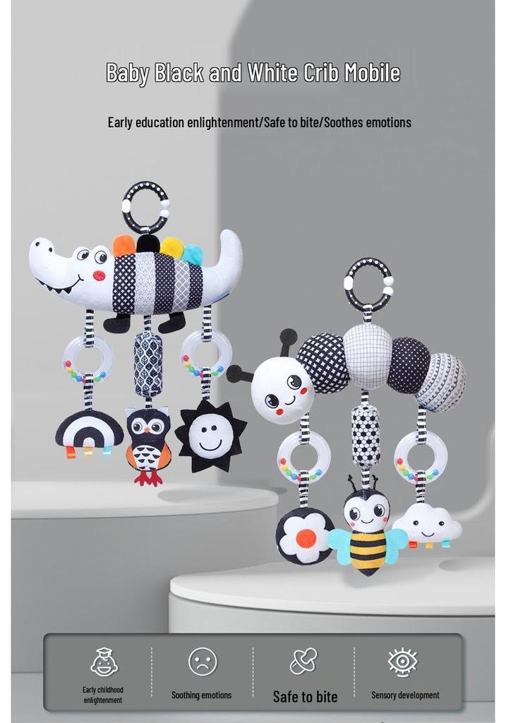 Black & White Animal Wind Chime: Plush Caterpillar Car Pendant for Babies 0-3 Years