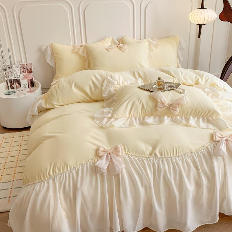French Bed Set Four-piece Princess Style Bow Chiffon Yarn Romantic Lace Bed Sheet Quilt Cover Pillowcase