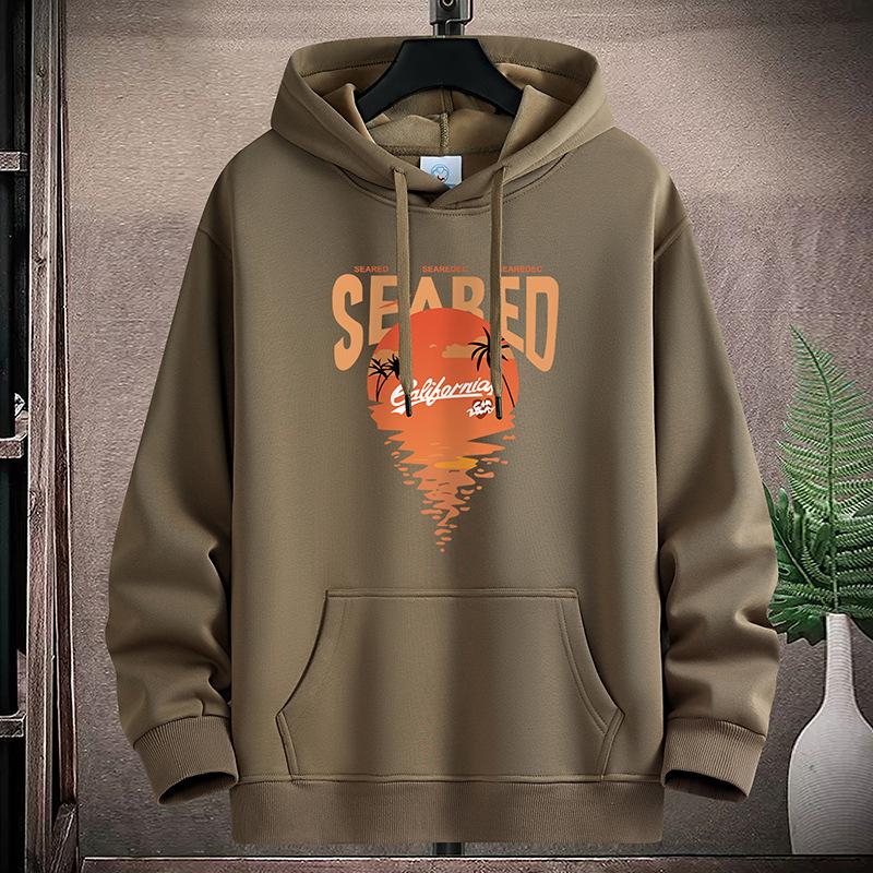 Sunrise Pattern Large Size Men Fleece Hoodie Loose Hooded Sportshirt Boys Pullovers