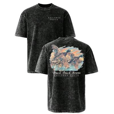 Mallard Duck Sunset Waterfowl‑Hunting Vintage Washed Double‑Print T‑Shirt