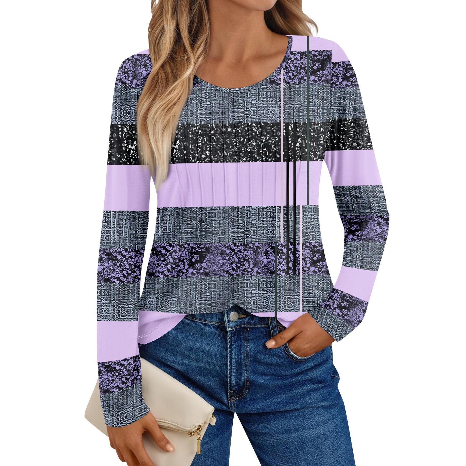 

Женские рубашки с длинным рукавом, графические футболки, повседневные базовые топы, пуловеры XL фиолетовый