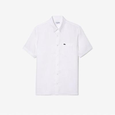 Lacoste Camicia da Uomo a Maniche Corte in Lino [Bianco]