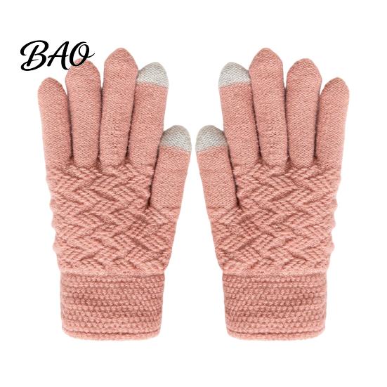 Soft Acrylic Winter Accessories 1 Pair Warm Fleece Lined Gloves for Women Men, Cold Thickened Plush Thermal Mittens Weather Gloves, Knit Touchscreen