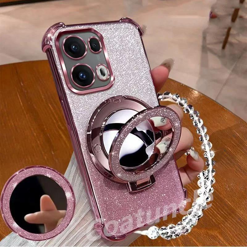 Glitter Magnetic Mirror Stand bracelet Holder Case For Samsung Galaxy A56 A36 A26 A16 A06 S25 S24 Ultra Plus Shockproof Cover