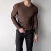 Primavera Autunno Uomo Fitness Top Slim Fit Girocollo Elasticizzato Maniche Lunghe Tinta Unita Pullover Fitness Sport Top Invernale Vestiti Inferiori
