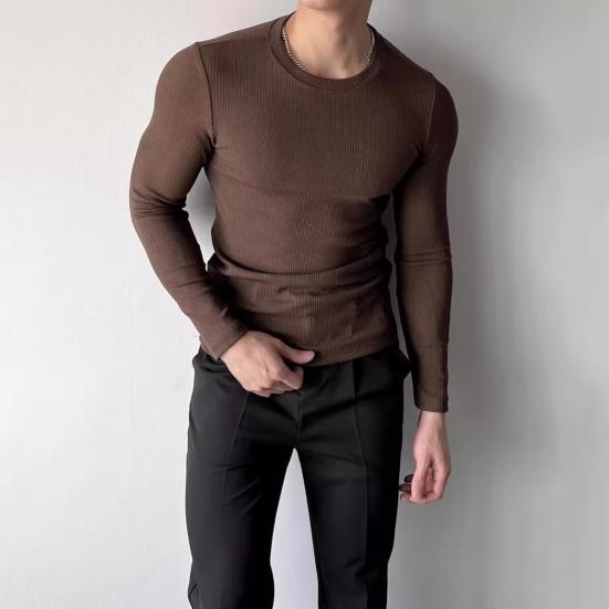 Primavera Autunno Uomo Fitness Top Slim Fit Girocollo Elasticizzato Maniche Lunghe Tinta Unita Pullover Fitness Sport Top Invernale Vestiti Inferiori
