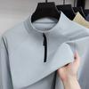Spring Semi-Zipper Stand-Up Neck Sweater Men'S Long-Sleeved T-Shirt Solid Color Casual Sports Simple Top Men
