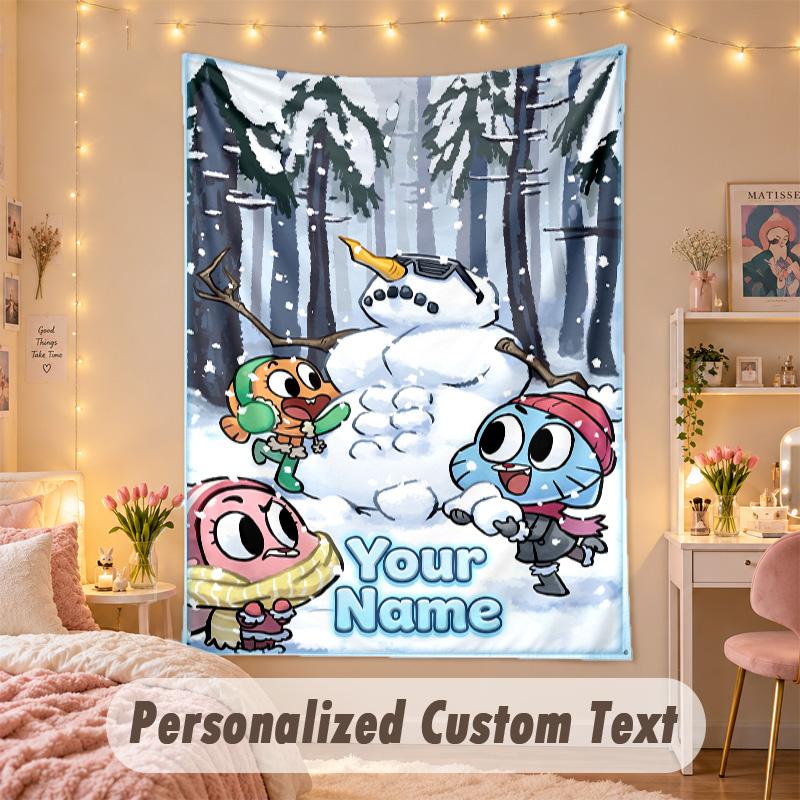 Custom Personalized Tapestry,Amazing World of Gumball Print Custom Name Text Wall Art Hanging for Bedroom