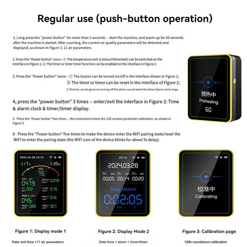 Feb.Tuya Wifi 15 In 1 Air Quality Detector TFT Display Multifunctional Time Temperature And Humidity Test Meter