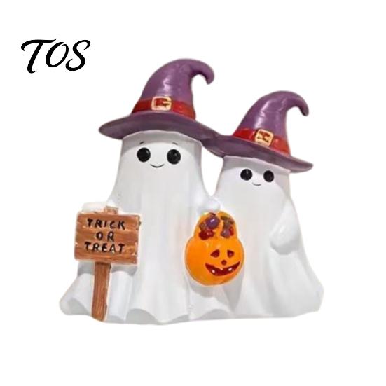 Durable Resin Ghost Figurines Halloween Figurine, Cute Spooky Statue with Wizard Hat Statues Witch for Table, Tiered Tray, Kitchen, Bedroom