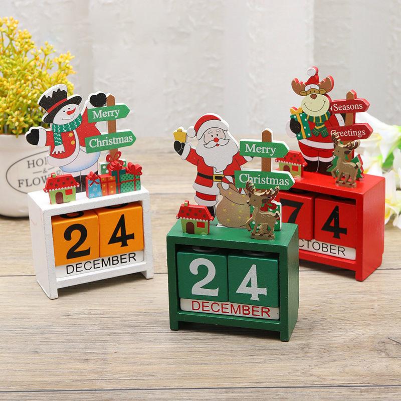 Christmas Wooden Countdown Calendar Blocks with Snowman, Santa & Reindeer Figurines – Festive Home Holiday Decoration