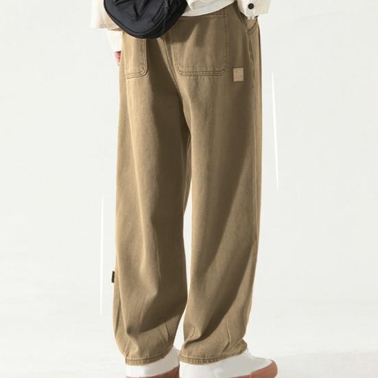 Pantalones de trabajo para hombre, pierna ancha, estilo Retro, transpirables, versátiles, largos, sueltos, de Color sólido, pantalones rectos que combinan con todo