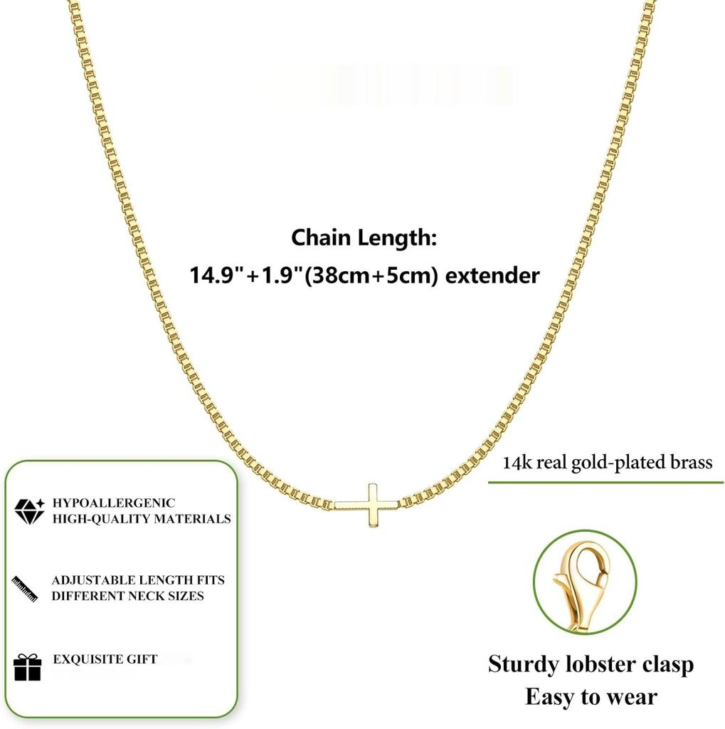 Kreuzkette für Frauen 14K Vergoldet Kleiner Kreuzanhänger Choker Einfache Trendige Charm-Kettenhalskette Schmuck Religiöses Geschenk
