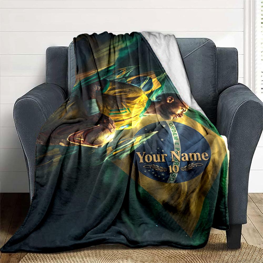Brazilian Football Celebration Personalized Text Blanket Multi-purpose Customizable Blanket Comfortable Suitable for Chair Picnics Bed Couch