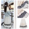 LAVASEON Cute Long Skirt with Lace and Floral and Embroidered Tiered Check Mori Girl High Winter Ruffles, Women's Mass-Produced School-Style Skirt,