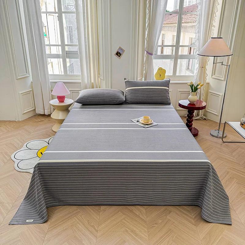 Simple Black White Checkered Pattern Bed Sheet Set 100% Cotton Skin-friendly Breathable Thicken Flat Sheet with 2 Pillowcases