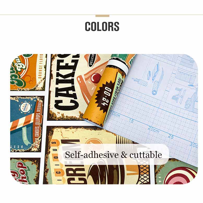 Retro Cartoon Self-Adhesive Waterproof Wallpaper Bedroom Living Room Wall Decor Desk & Furniture DIY Removable Stickers