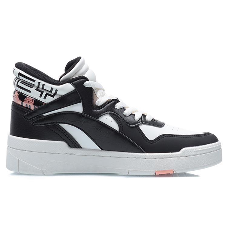 Disney x Li Ning Wave Superwave Mid Casual Mid top Skateboard Shoes Women's Black White AGCQ238-2