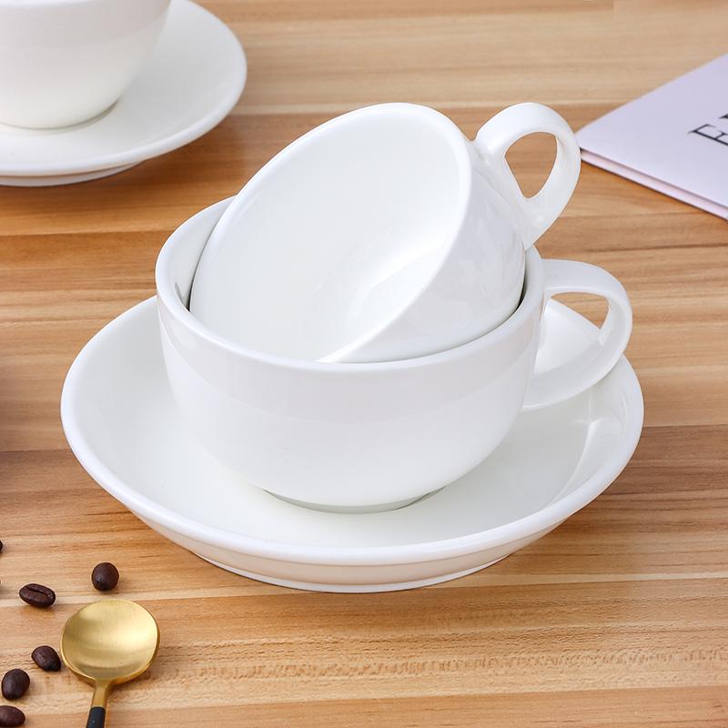 European Latte Art Cappuccino Cup & Saucer Set - White Ceramic Tea/Coffee Cup for Hotel Guest Room