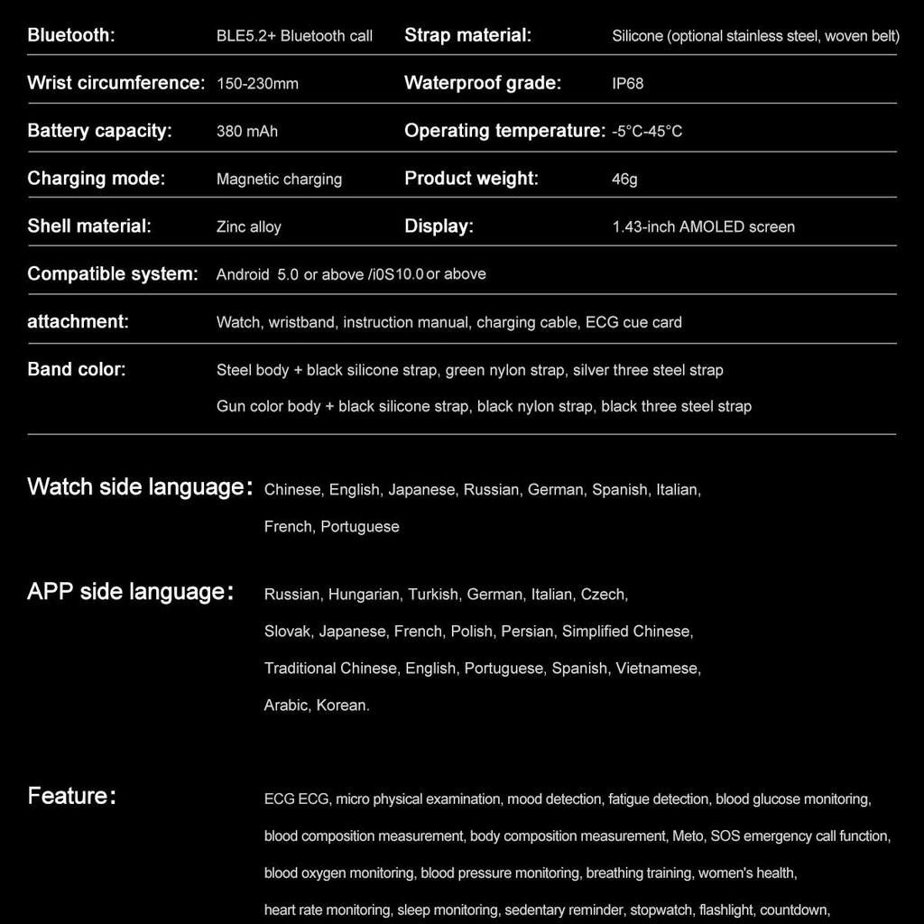 For Xiaomi New Health Measurement Smart Watch Men Blood Oxygen Uric Acid ECG+PPG Body Blood Pressure Bluetooth Call Motion Watch