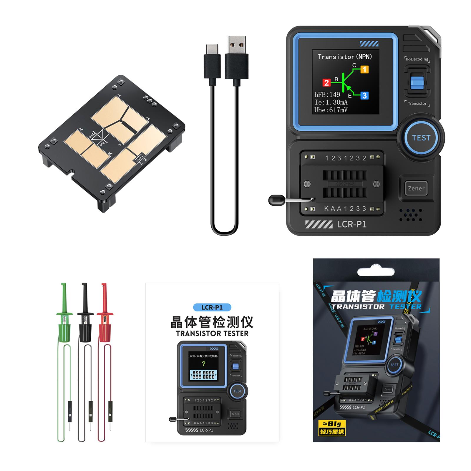 

Тестер транзисторів LCR P1 Багатофункціональний вимірювач електронних компонентів із кольоровим екраном для аналізу напівпровідників