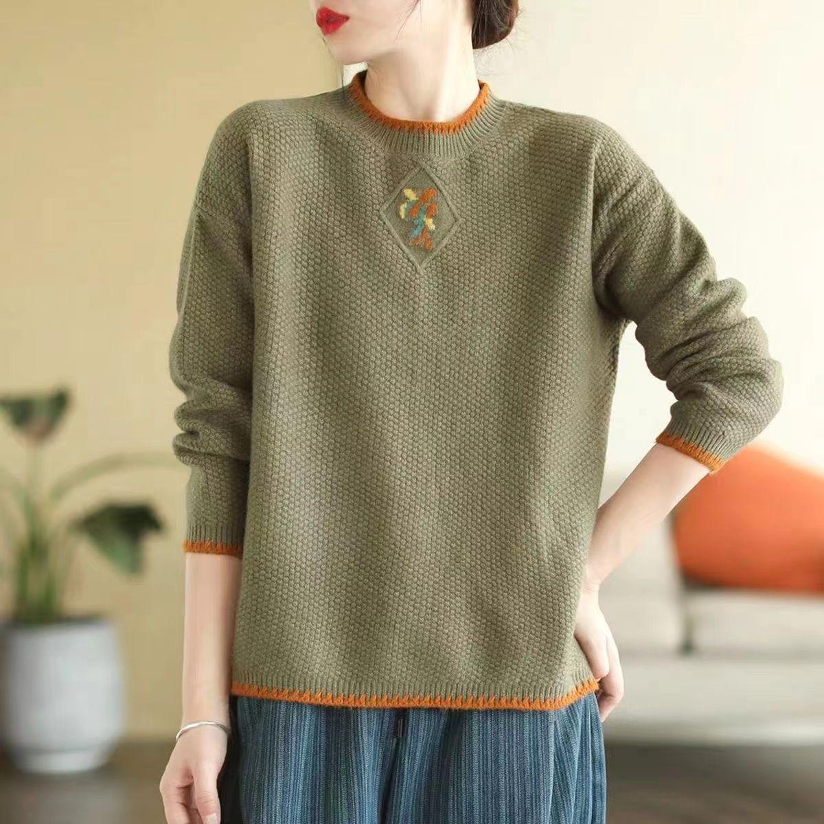 

WTEMPO Женский вязаный свитер, зимний свободный свитер больших размеров с круглым вырезом 3XL