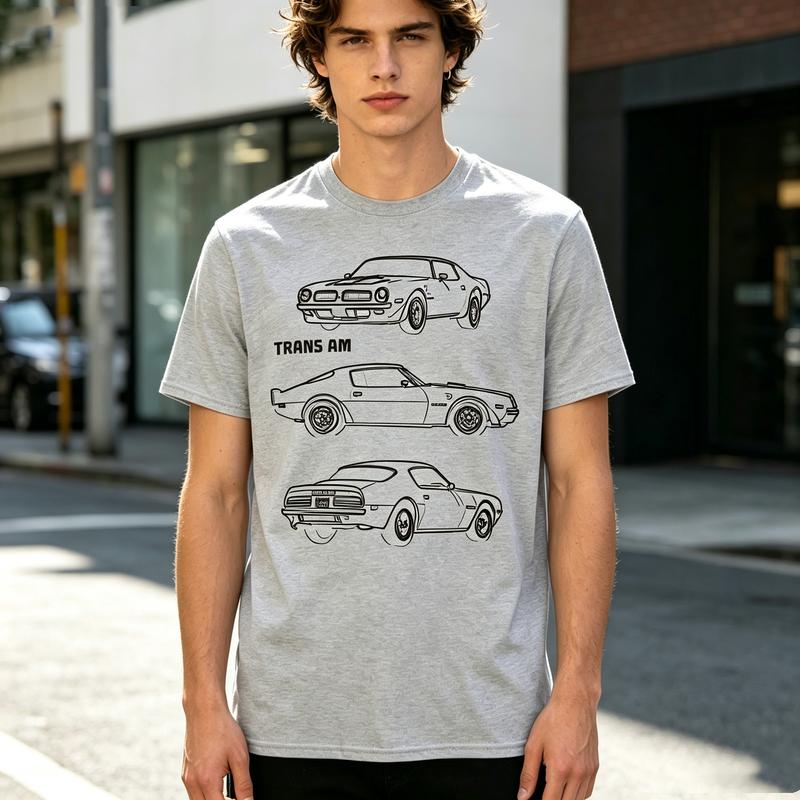 Trans Am Three View Line Graphic T Shirt Classic American Muscle Car Print Tee Unisex Soft Cotton Crew Neck Short Sleeve