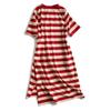 Women's Striped Print T-Shirt Dress - Summer Short-Sleeve Split Tunic Dress