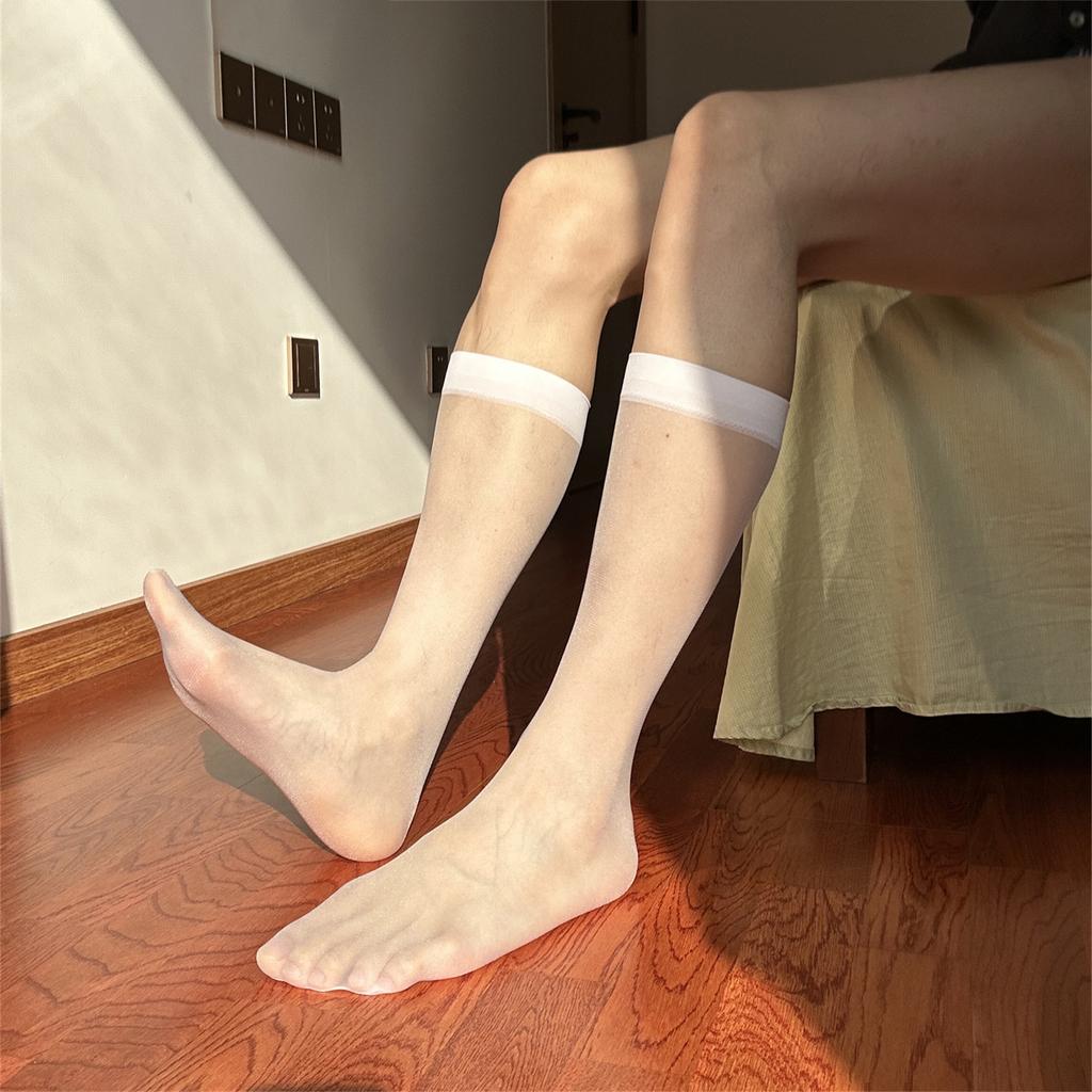 Mens Fashion Sheer Toe Over the Calf Long Socks Stretchy Breathable Ultra Thin Dress Suit Socks for Business Settings