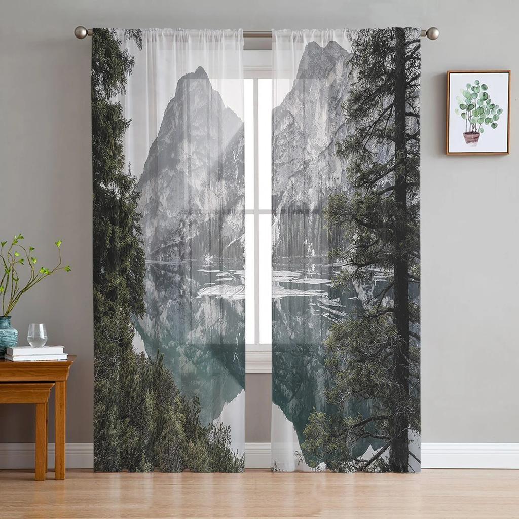 Lakeside Forest Mountain Tulle Curtain Home Office Window Decor Bedroom Kitchen Balcony Modern Sheer Curtain