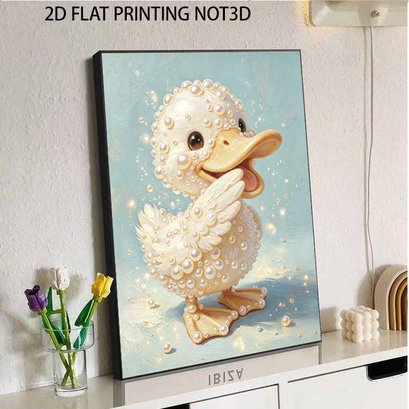 Adorable Little Duck Pattern Framed Pearl Painting Kit DIY 3D Sparkling Bead Canvas Art Relaxing Handmade Craft Perfect Gift for Women