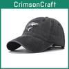 Neutral Wash Cotton Vintage Shark Embroidered Baseball Cap With Strap Adjustable