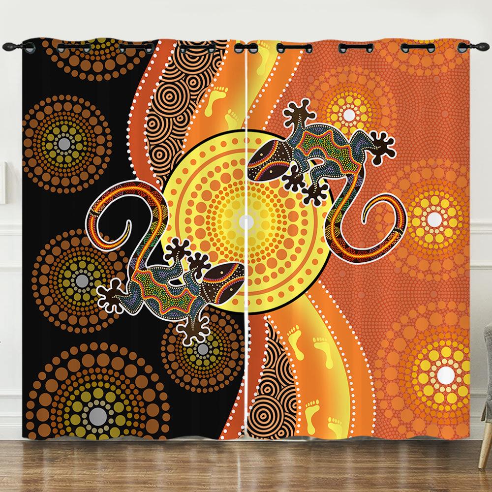 Tekstura Zasłony Zwierzę Gekon Żółw Ilustracja 3D Cyfrowy Druk Zasłona zaciemniająca z przelotkami