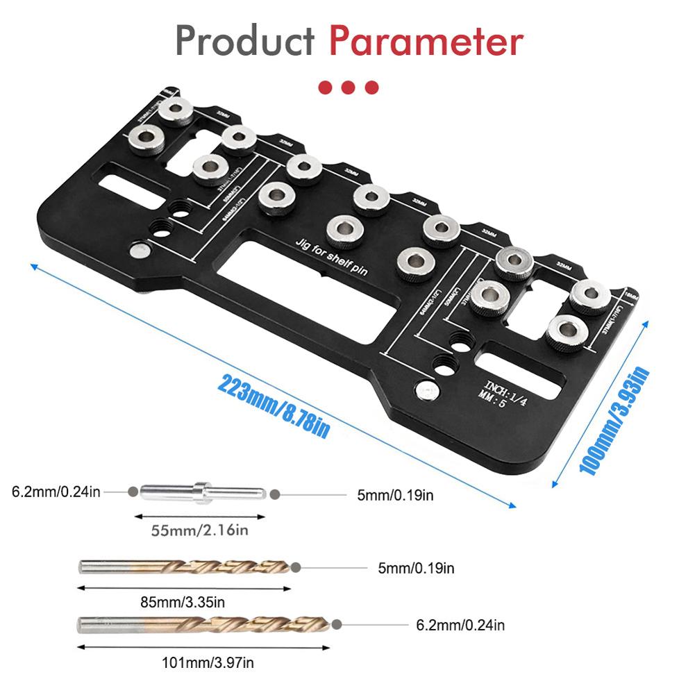 Pocket Hole Jig Kit Adjustable Handle Pitch Punch Hole Locator Straight Hole Drilling Template for Carpentry Installation Hinge