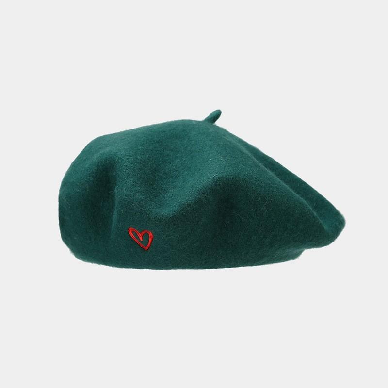 Vintage Wool Beret For Women With Heart Embroidery And Sun Protection For Fall Winter Fashion