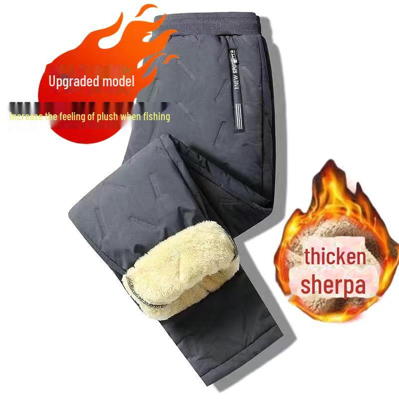 

Мужские зимние повседневные брюки из ультразвуковой овчины: Водонепроницаемая, ветрозащитная, на бархатной подкладке, морозостойкая, больших размеров. L (100-115 jin)