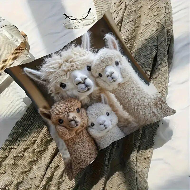 45X45Cm Christmas Lovely Alpaca Friends Print Pillow Cover Winter New Year Home Decor Sofa Pillowcase Car Cushion Cover