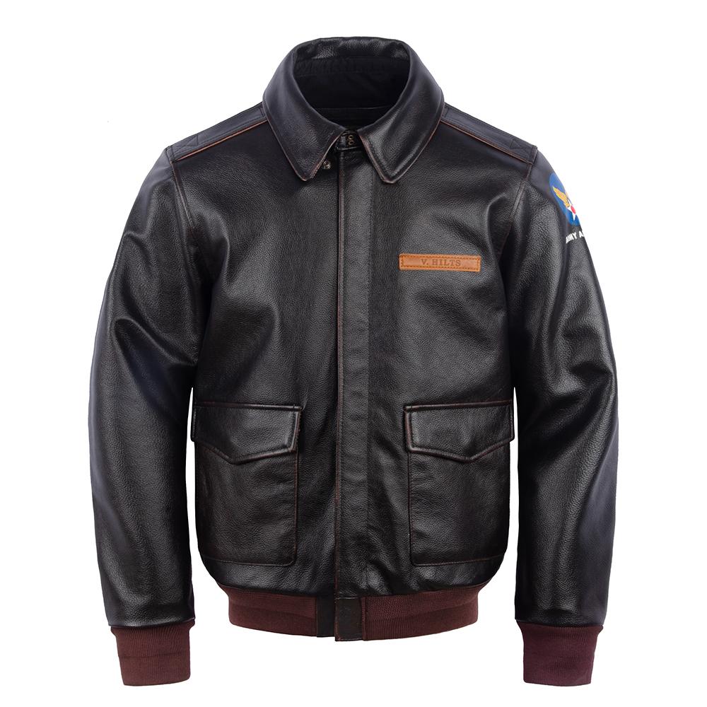 Flight Suit A2 Thick Genuine Cow Men Leather Jacket Vintage Oil Waxed Brown Aviator Bomber Jackets Male Winter Coat