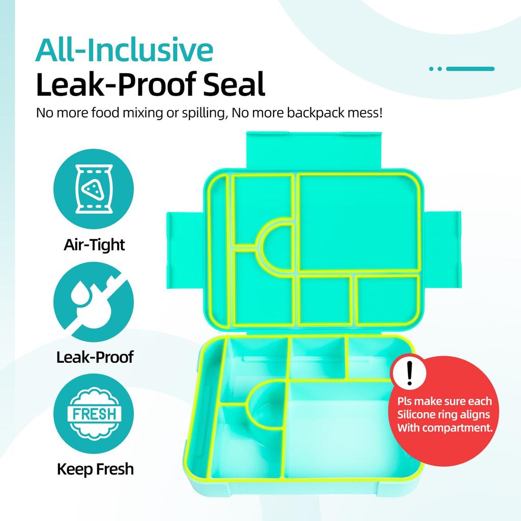 Bento Box 1330 ml Leakproof Lunch Box for Children Adults with 7 Compartments for School Travel Food Container Microwave Safe